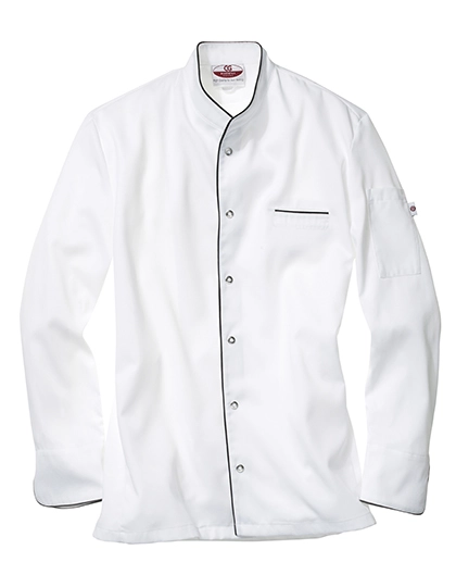 Men´s Chef Jacket Trapani zum Besticken und Bedrucken in der Farbe White-Black mit Ihren Logo, Schriftzug oder Motiv.