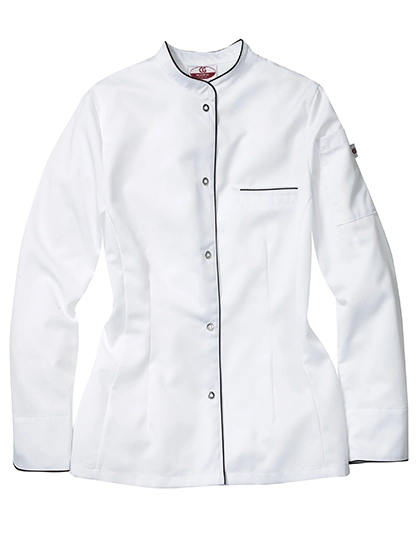 Ladies´ Chef Jacket Pistoia zum Besticken und Bedrucken in der Farbe White-Black mit Ihren Logo, Schriftzug oder Motiv.