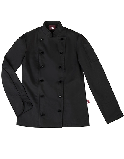 Ladies´ Chef Jacket Rimini zum Besticken und Bedrucken in der Farbe Black mit Ihren Logo, Schriftzug oder Motiv.