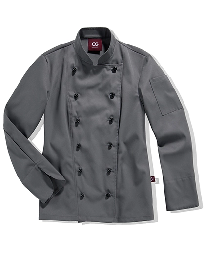 Ladies´ Chef Jacket Rimini zum Besticken und Bedrucken in der Farbe Elefant mit Ihren Logo, Schriftzug oder Motiv.
