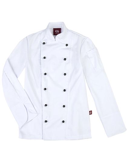 Ladies´ Chef Jacket Rimini zum Besticken und Bedrucken in der Farbe White mit Ihren Logo, Schriftzug oder Motiv.