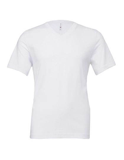 Unisex Jersey Short Sleeve V-Neck Tee zum Besticken und Bedrucken in der Farbe White mit Ihren Logo, Schriftzug oder Motiv.