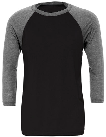 Unisex 3/4 Sleeve Baseball T-Shirt zum Besticken und Bedrucken in der Farbe Black-Deep Heather mit Ihren Logo, Schriftzug oder Motiv.