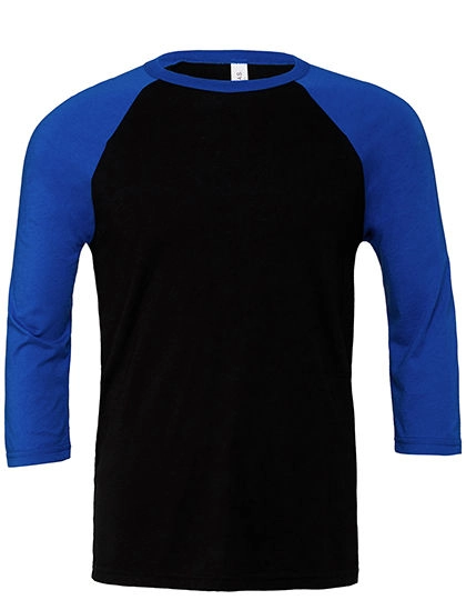 Unisex 3/4 Sleeve Baseball T-Shirt zum Besticken und Bedrucken in der Farbe Black-True Royal mit Ihren Logo, Schriftzug oder Motiv.