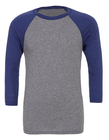 Unisex 3/4 Sleeve Baseball T-Shirt zum Besticken und Bedrucken in der Farbe Grey-Navy Triblend (Heather) mit Ihren Logo, Schriftzug oder Motiv.