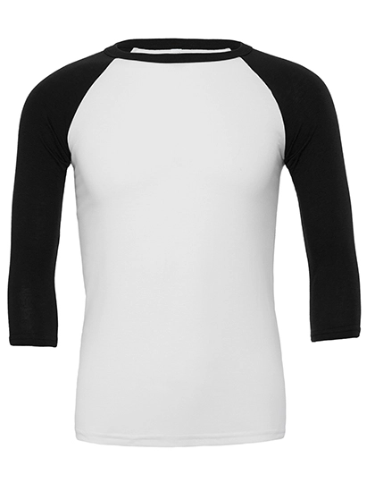 Unisex 3/4 Sleeve Baseball T-Shirt zum Besticken und Bedrucken in der Farbe White-Black mit Ihren Logo, Schriftzug oder Motiv.