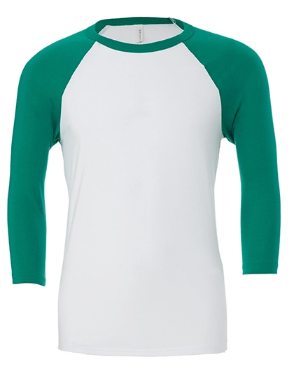 Unisex 3/4 Sleeve Baseball T-Shirt zum Besticken und Bedrucken in der Farbe White-Kelly mit Ihren Logo, Schriftzug oder Motiv.