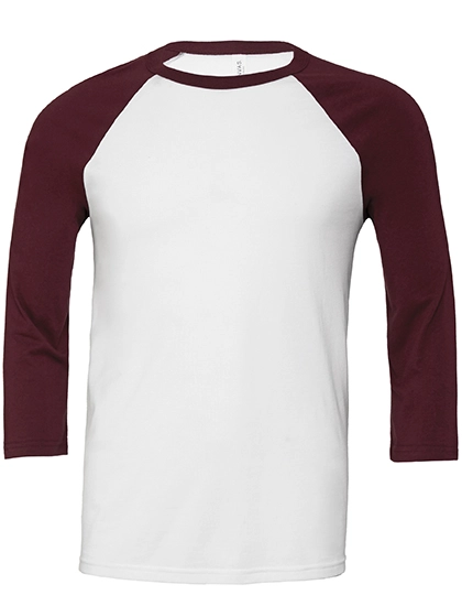 Unisex 3/4 Sleeve Baseball T-Shirt zum Besticken und Bedrucken in der Farbe White-Maroon mit Ihren Logo, Schriftzug oder Motiv.