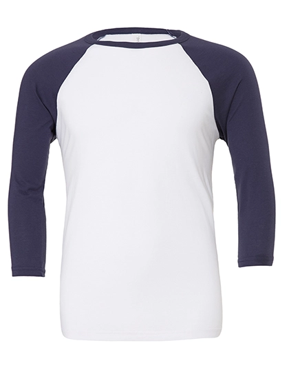 Unisex 3/4 Sleeve Baseball T-Shirt zum Besticken und Bedrucken in der Farbe White-Navy mit Ihren Logo, Schriftzug oder Motiv.