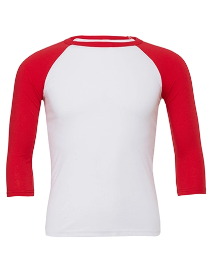 Unisex 3/4 Sleeve Baseball T-Shirt zum Besticken und Bedrucken in der Farbe White-Red mit Ihren Logo, Schriftzug oder Motiv.