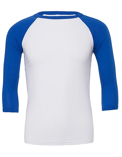 Unisex 3/4 Sleeve Baseball T-Shirt zum Besticken und Bedrucken in der Farbe White-True Royal mit Ihren Logo, Schriftzug oder Motiv.
