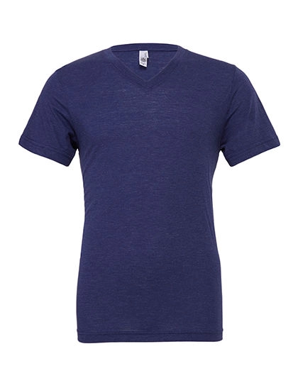 Unisex Triblend V-Neck T-Shirt zum Besticken und Bedrucken in der Farbe Navy Triblend (Heather) mit Ihren Logo, Schriftzug oder Motiv.