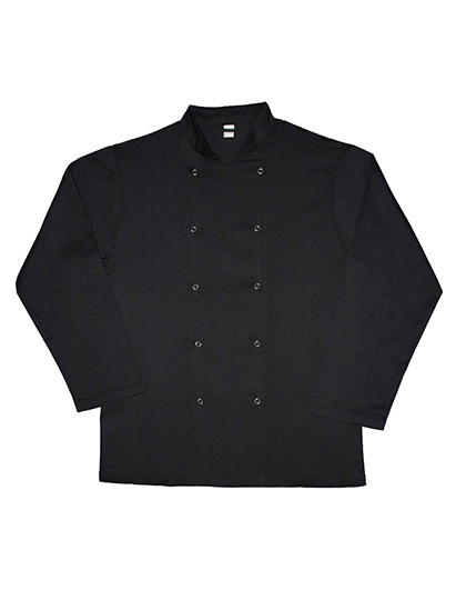 Unisex Long Sleeve Chef Jacket zum Besticken und Bedrucken in der Farbe Black mit Ihren Logo, Schriftzug oder Motiv.