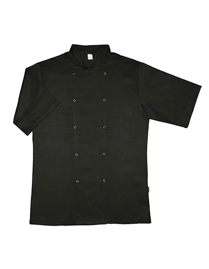 Short Sleeve Chef Jacket zum Besticken und Bedrucken in der Farbe Black mit Ihren Logo, Schriftzug oder Motiv.