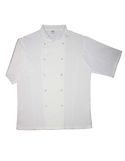 Short Sleeve Chef Jacket zum Besticken und Bedrucken in der Farbe White mit Ihren Logo, Schriftzug oder Motiv.