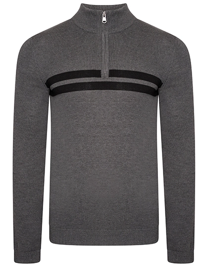 Unite Us 1/4 Zip Knitted Sweater zum Besticken und Bedrucken in der Farbe Charcoal Grey Marl-Black mit Ihren Logo, Schriftzug oder Motiv.