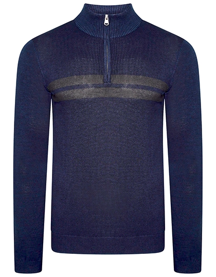 Unite Us 1/4 Zip Knitted Sweater zum Besticken und Bedrucken in der Farbe Nightfall Navy-Ebony Grey mit Ihren Logo, Schriftzug oder Motiv.