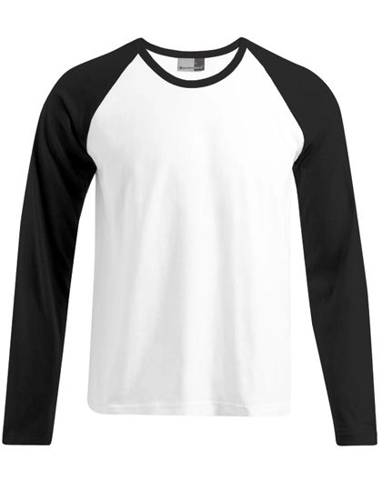 Men´s Baseball-T Long Sleeve zum Besticken und Bedrucken in der Farbe White-Black mit Ihren Logo, Schriftzug oder Motiv.