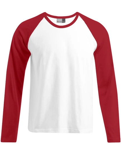 Men´s Baseball-T Long Sleeve zum Besticken und Bedrucken in der Farbe White-Fire Red mit Ihren Logo, Schriftzug oder Motiv.