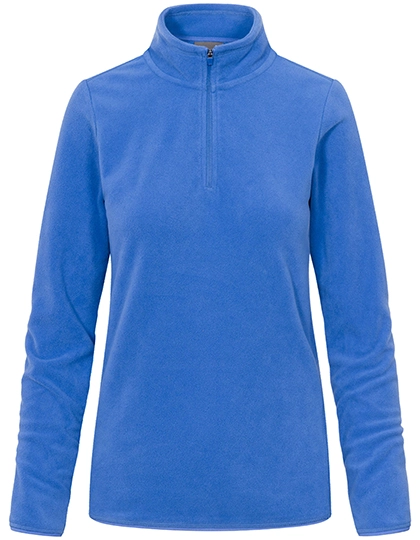 Women´s Recycled Fleece Troyer zum Besticken und Bedrucken in der Farbe Azur Blue mit Ihren Logo, Schriftzug oder Motiv.