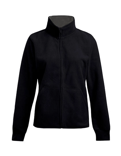 Women´s Double Fleece Jacket zum Besticken und Bedrucken in der Farbe Black-Light Grey (Solid) mit Ihren Logo, Schriftzug oder Motiv.