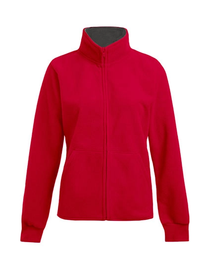 Women´s Double Fleece Jacket zum Besticken und Bedrucken in der Farbe Red-Light Grey (Solid) mit Ihren Logo, Schriftzug oder Motiv.