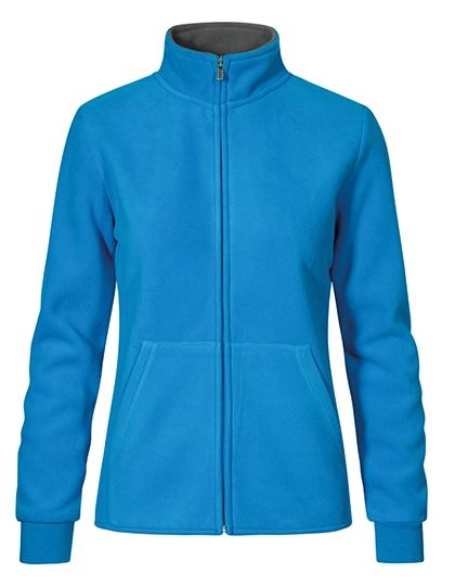 Women´s Double Fleece Jacket zum Besticken und Bedrucken in der Farbe Turquoise-Light Grey (Solid) mit Ihren Logo, Schriftzug oder Motiv.