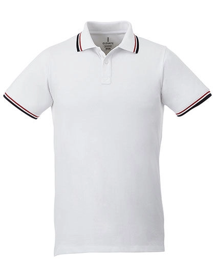 Men´s Fairfield Poloshirt zum Besticken und Bedrucken in der Farbe White-Navy-Red mit Ihren Logo, Schriftzug oder Motiv.