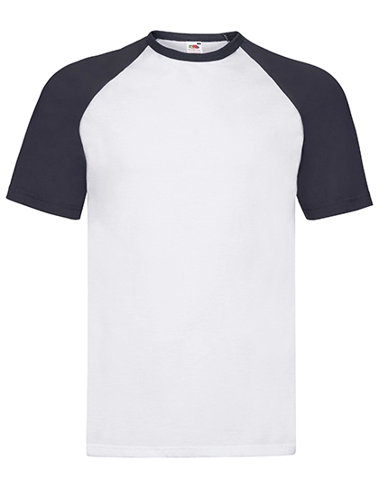 Short Sleeve Baseball T zum Besticken und Bedrucken in der Farbe White-Deep Navy mit Ihren Logo, Schriftzug oder Motiv.