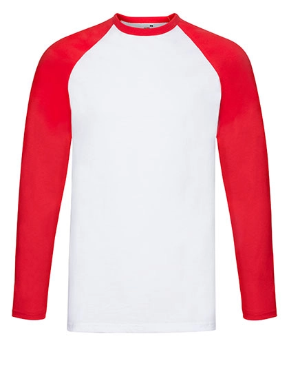 Long Sleeve Baseball T zum Besticken und Bedrucken in der Farbe White-Red mit Ihren Logo, Schriftzug oder Motiv.