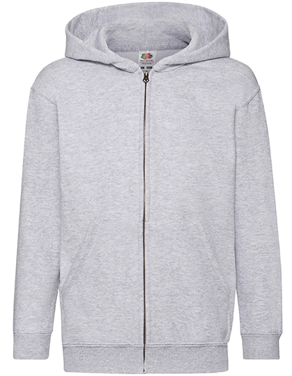Kids´ Classic Hooded Sweat Jacket zum Besticken und Bedrucken in der Farbe Heather Grey mit Ihren Logo, Schriftzug oder Motiv.
