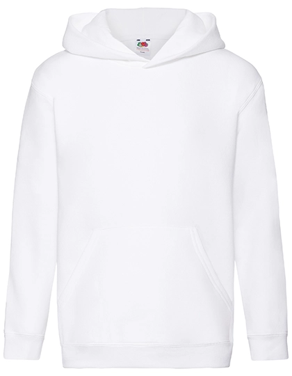 Kids´ Premium Hooded Sweat zum Besticken und Bedrucken in der Farbe White mit Ihren Logo, Schriftzug oder Motiv.