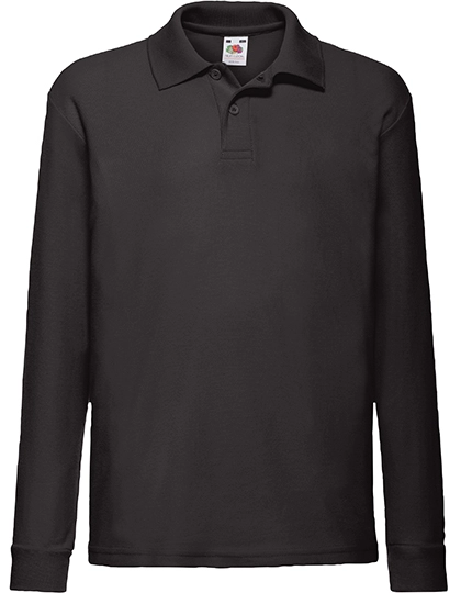 Kids´ Long Sleeve 65/35 Polo zum Besticken und Bedrucken in der Farbe Black mit Ihren Logo, Schriftzug oder Motiv.