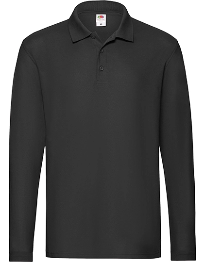 Premium Long Sleeve Polo zum Besticken und Bedrucken in der Farbe Black mit Ihren Logo, Schriftzug oder Motiv.