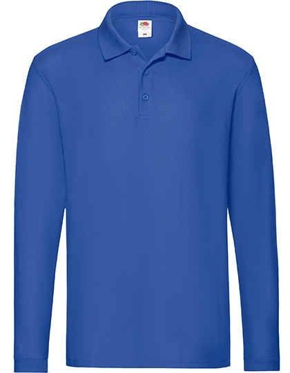 Premium Long Sleeve Polo zum Besticken und Bedrucken in der Farbe Royal Blue mit Ihren Logo, Schriftzug oder Motiv.