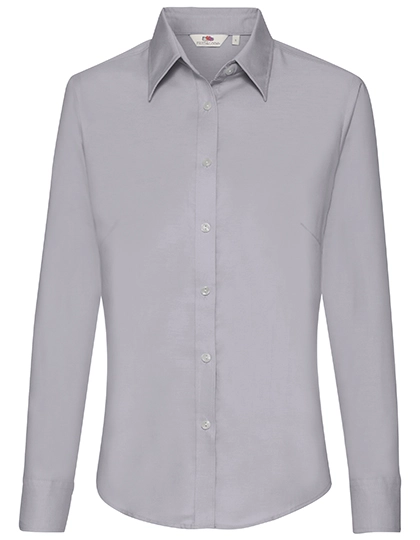 Ladies´ Long Sleeve Oxford Shirt zum Besticken und Bedrucken in der Farbe Oxford Grey mit Ihren Logo, Schriftzug oder Motiv.