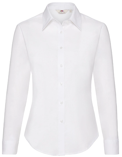 Ladies´ Long Sleeve Oxford Shirt zum Besticken und Bedrucken in der Farbe White mit Ihren Logo, Schriftzug oder Motiv.