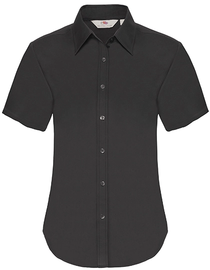 Ladies´ Short Sleeve Oxford Shirt zum Besticken und Bedrucken in der Farbe Black mit Ihren Logo, Schriftzug oder Motiv.