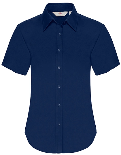 Ladies´ Short Sleeve Oxford Shirt zum Besticken und Bedrucken in der Farbe Navy mit Ihren Logo, Schriftzug oder Motiv.
