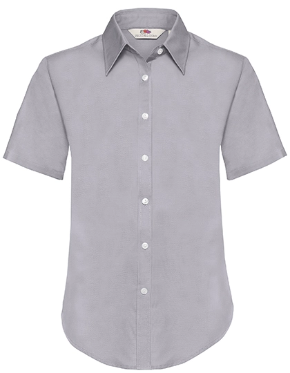 Ladies´ Short Sleeve Oxford Shirt zum Besticken und Bedrucken in der Farbe Oxford Grey mit Ihren Logo, Schriftzug oder Motiv.