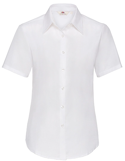 Ladies´ Short Sleeve Oxford Shirt zum Besticken und Bedrucken in der Farbe White mit Ihren Logo, Schriftzug oder Motiv.