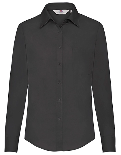 Ladies´ Long Sleeve Poplin Shirt zum Besticken und Bedrucken in der Farbe Black mit Ihren Logo, Schriftzug oder Motiv.