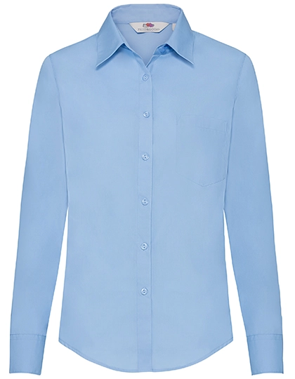 Ladies´ Long Sleeve Poplin Shirt zum Besticken und Bedrucken in der Farbe Mid Blue mit Ihren Logo, Schriftzug oder Motiv.