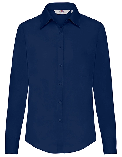 Ladies´ Long Sleeve Poplin Shirt zum Besticken und Bedrucken in der Farbe Navy mit Ihren Logo, Schriftzug oder Motiv.