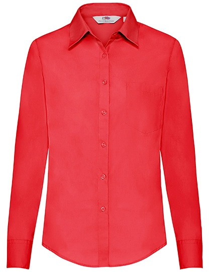 Ladies´ Long Sleeve Poplin Shirt zum Besticken und Bedrucken in der Farbe Red mit Ihren Logo, Schriftzug oder Motiv.