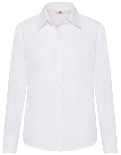 Ladies´ Long Sleeve Poplin Shirt zum Besticken und Bedrucken in der Farbe White mit Ihren Logo, Schriftzug oder Motiv.