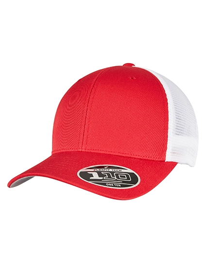 110 Mesh 2-Tone Cap zum Besticken und Bedrucken in der Farbe Red-White mit Ihren Logo, Schriftzug oder Motiv.