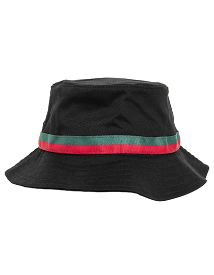 Stripe Bucket Hat zum Besticken und Bedrucken in der Farbe Black-Fire Red-Green mit Ihren Logo, Schriftzug oder Motiv.