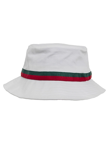 Stripe Bucket Hat zum Besticken und Bedrucken in der Farbe White-Fire Red-Green mit Ihren Logo, Schriftzug oder Motiv.