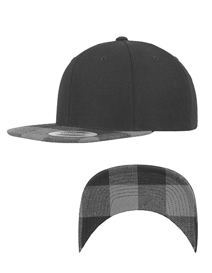 Checked Flanell Peak Snapback Cap zum Besticken und Bedrucken in der Farbe Black-Charcoal mit Ihren Logo, Schriftzug oder Motiv.